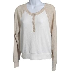 Red Haute Women's Cream and Tan Henley Sweater Top